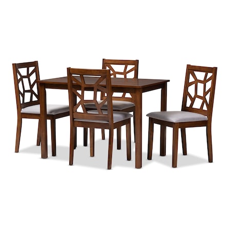 Baxton Studio Abilene Walnut Finished and Grey Upholstered 5-Piece Dining Set 149-8963-8959